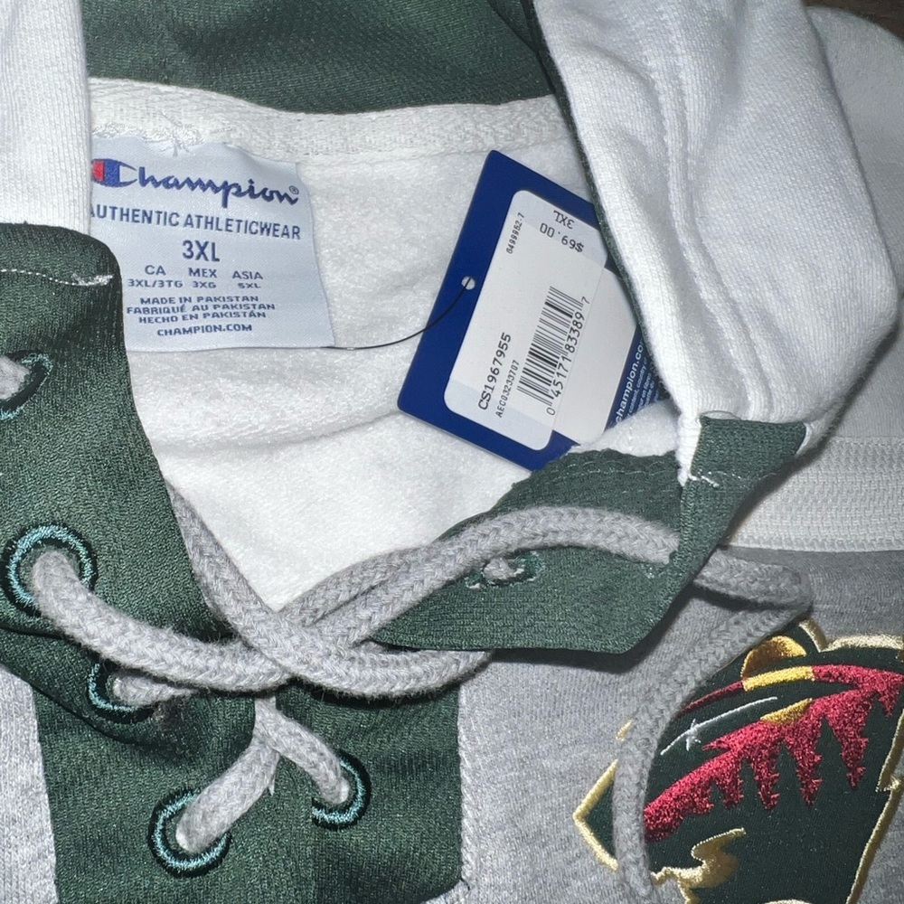 Champion Hoodie Minnesota Wild Embroidered Collegiate  Football Sweatshirt New - Picture 2 of 5